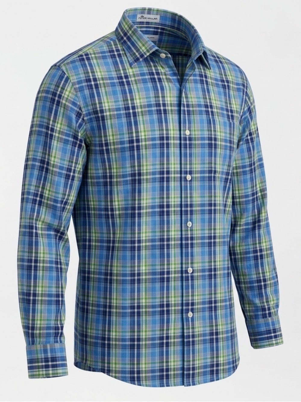 Peter Millar Crown Collection Shirt Mens L Blue Plaid Lightweight Button Down LS